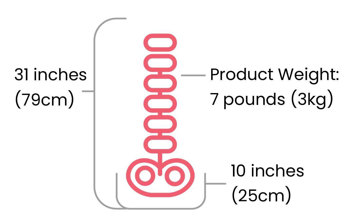 31 inches tall, 10 inches wide, and 7 pound